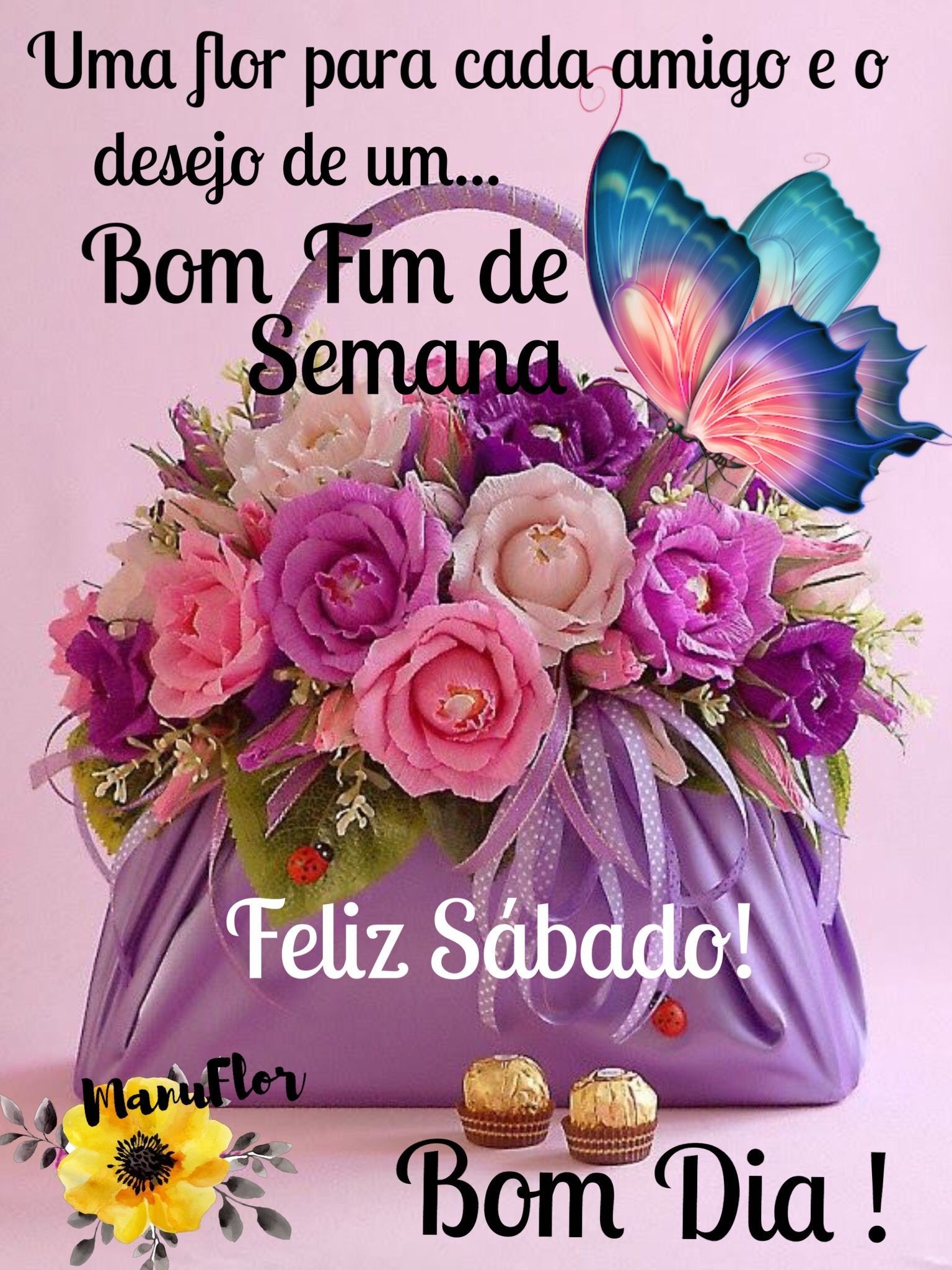 Feliz sábado com uma cesta de rosas