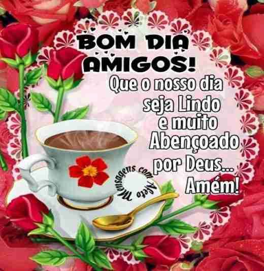 Bom dia amigos com xícara de café