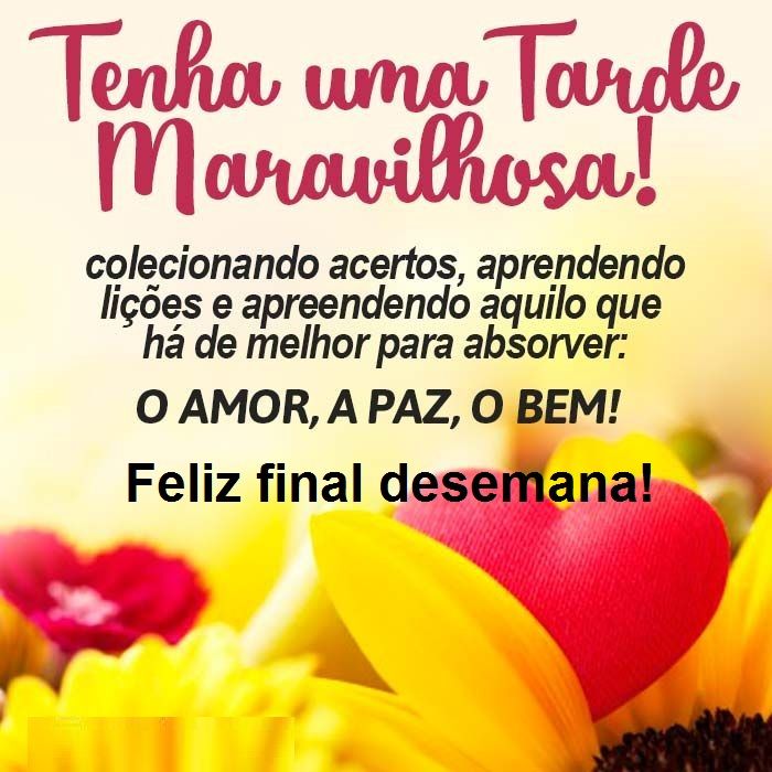 Boa tarde e bom final de semana com paz amor e muito carinho 