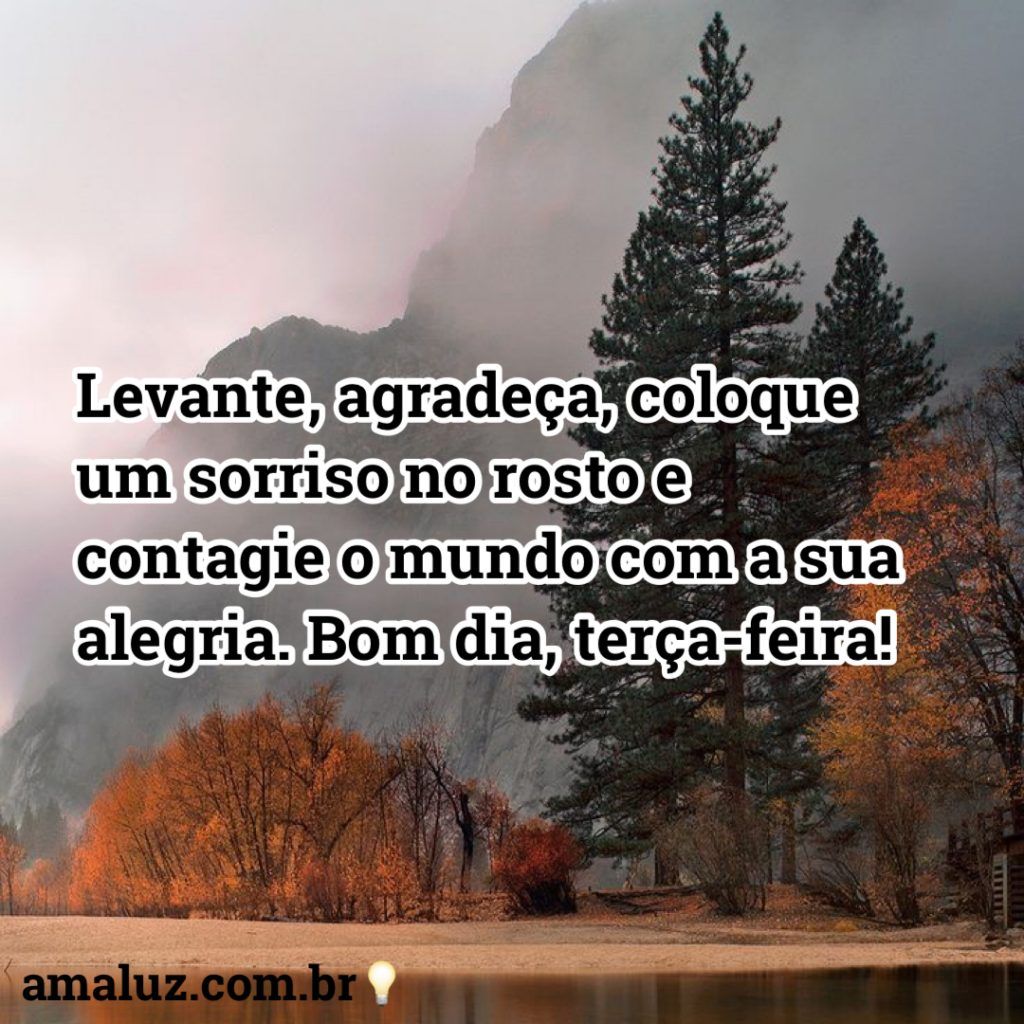 Bom dia Feliz Terça feira! Levante, agradeça, coloeque um sorriso no rosto e contagie o mundo com a sua alegria,