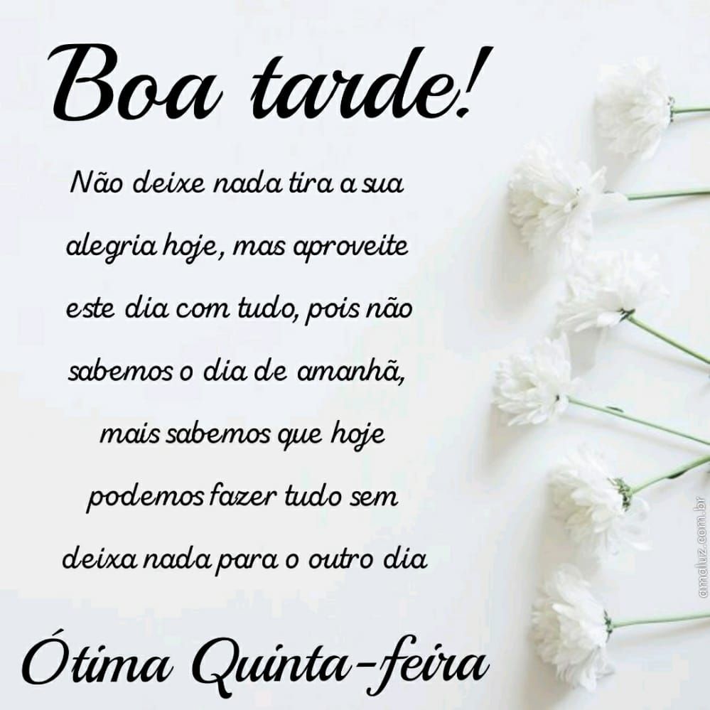 boa tarde aproveite o dia de hoje ótima quinta feira