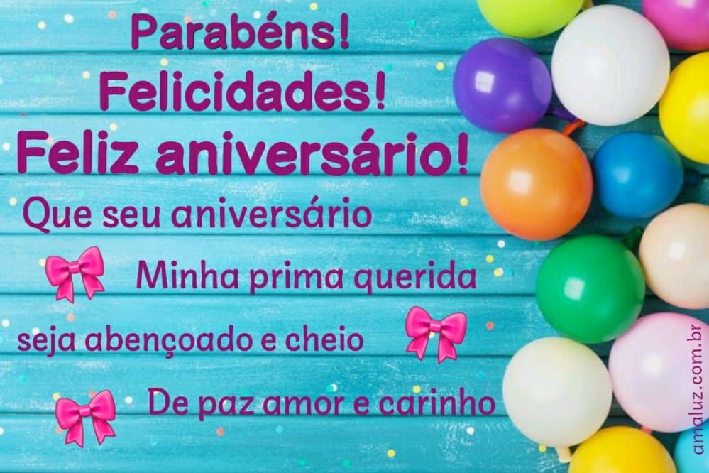feliz aniversario para prima com imagem azul com balões