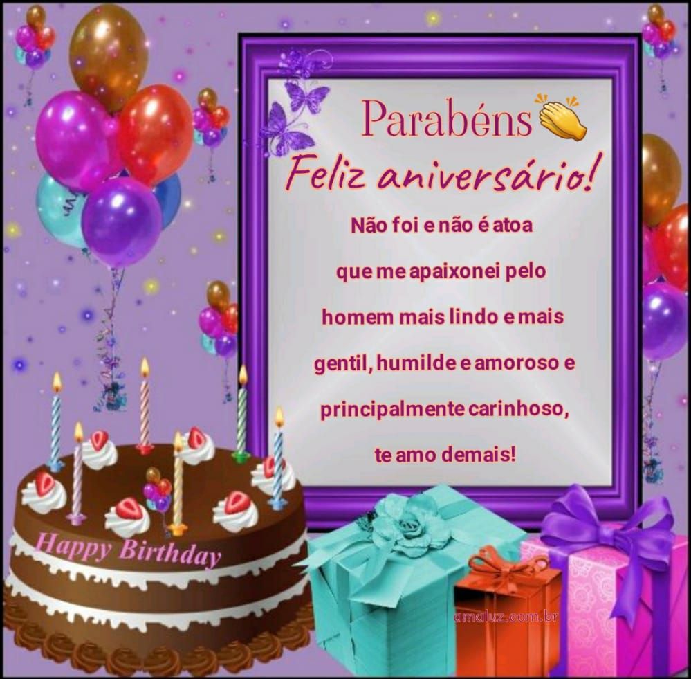 imagem roxa com bolo e feliz aniversario para amor