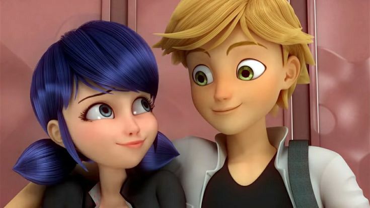 adrien com o braço no ombro de marinette