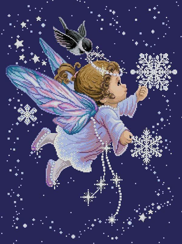 anjinho com passaros e blocos de neve