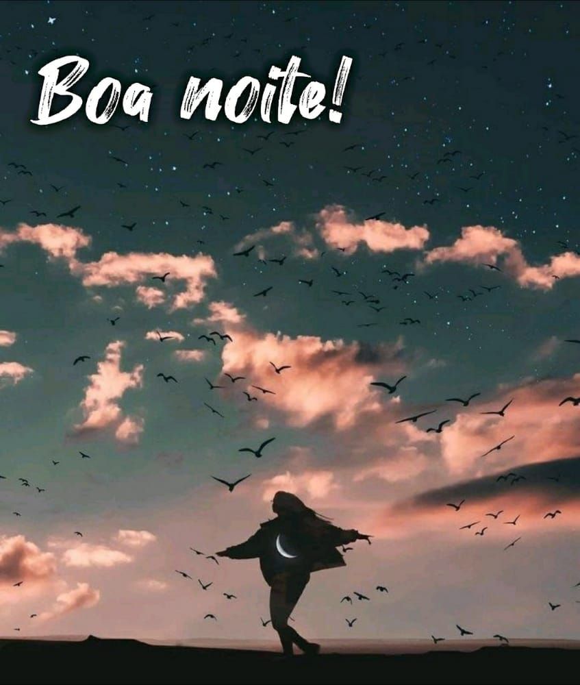 boa noite com mulher de brços abertos e varios passaros