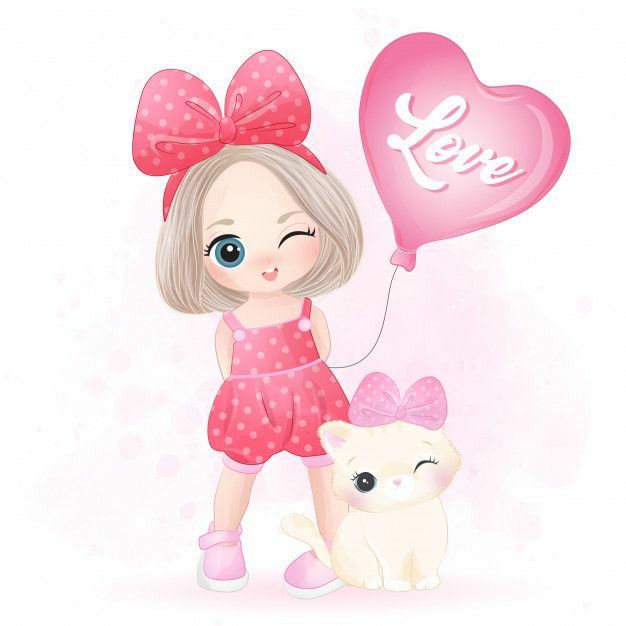 linda imagem rosinha de menininha e gatinho com coração