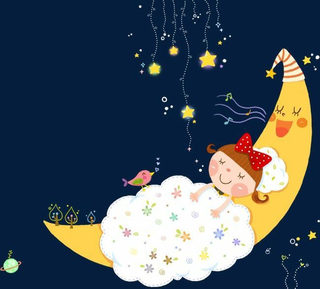menina dormindo na lua
