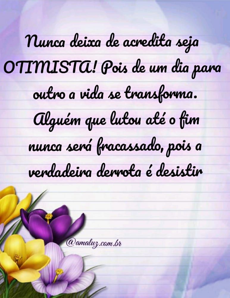 nunca deixa de acredita seja ótimimista e cheia de motivação