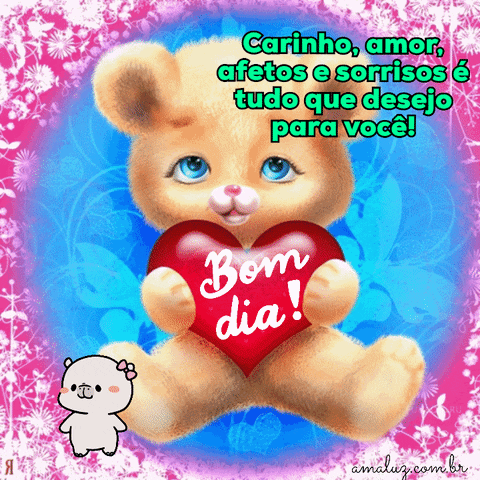 Ursinho segurando coração gifs bom dia